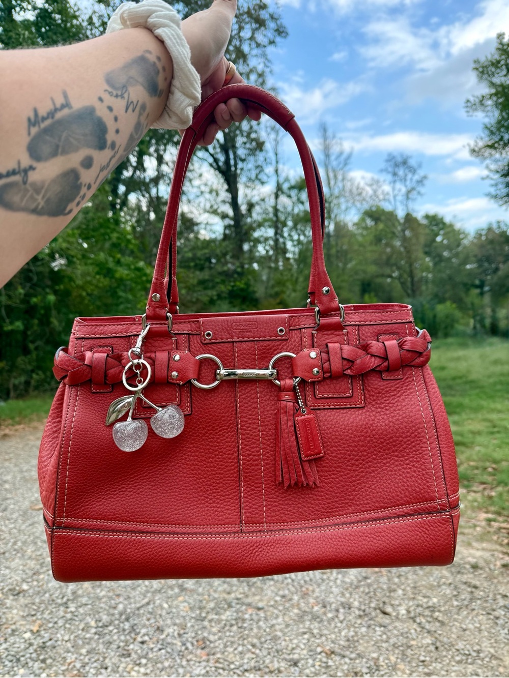 Vintage Coach Hamptons Leather Satchel with Braided Trim and Tassel Charm